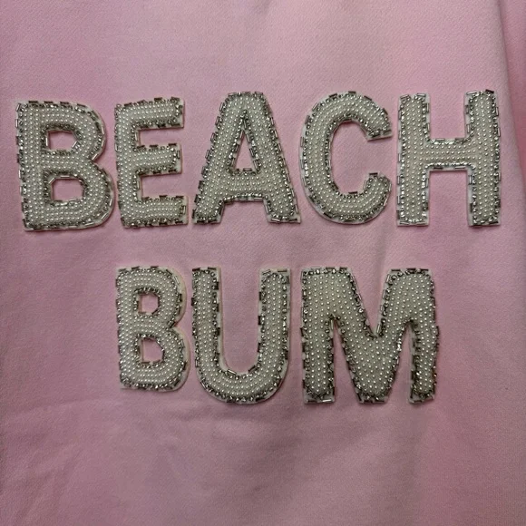 Judith March Beach Bum Oversized Baby Pink Sweatshirt With Beaded Lettering L - Picture 3 of 7